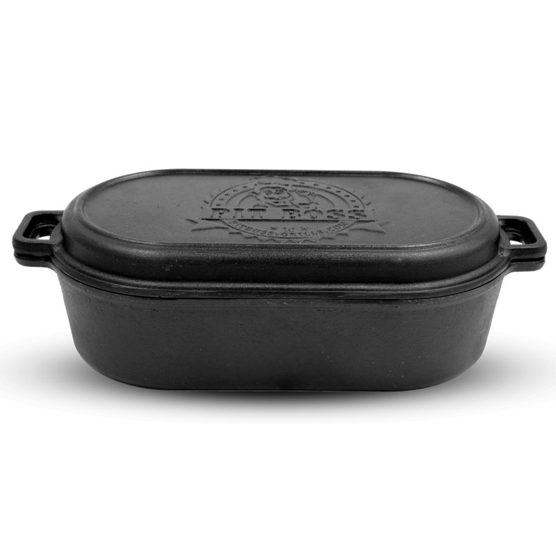 Black Cast Iron Non-Stick Roaster Pan with Griddle Lid