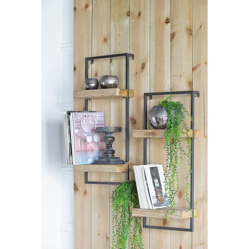 Étagère murale en fer et bois 12 x 6 x 27 po avec deux tablettes