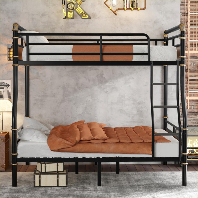 Lit superposé détachable industriel, lit superposé double compact sur un grand lit en métal noir mat pour les adolescents et les chambres d'amis
