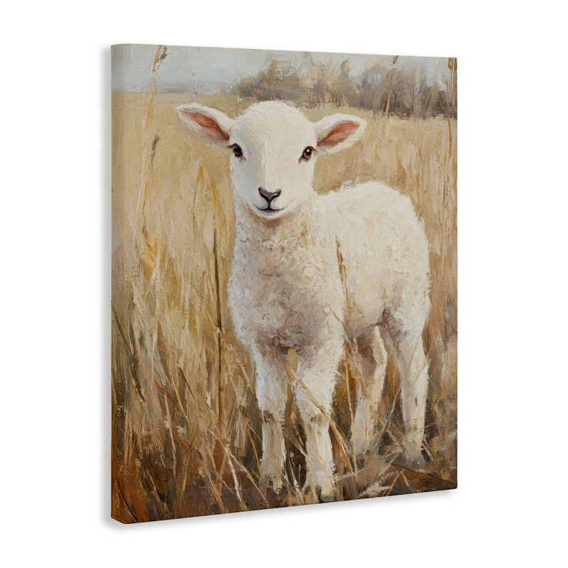 Curly Lamb in Grassy Field Canvas, design par Petal Prints Design, H 20 po x l 16 po