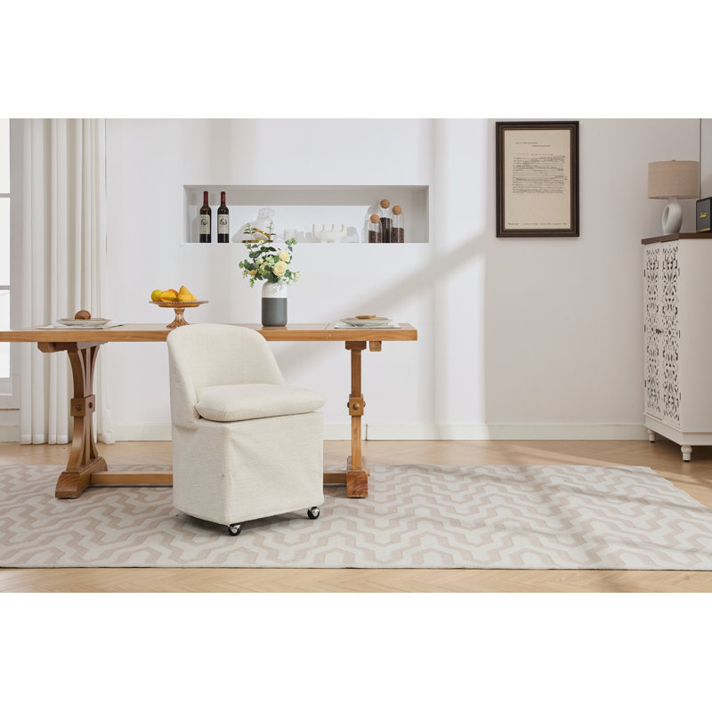 Ensemble de 2 chaises en tissu chenille avec roues universelles, Beige