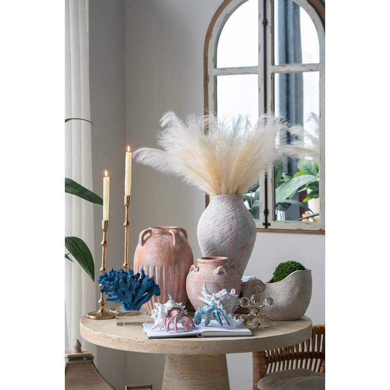 Rounded Amphora Vase with Textured Terracotta Finish and Small Handles