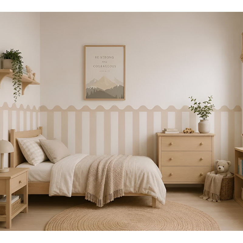 Adhésif décoratif demi-mur rayé bleu 48 pouces de large, hauteur de 40 pouces, L 120 po x H 40 po, Beige