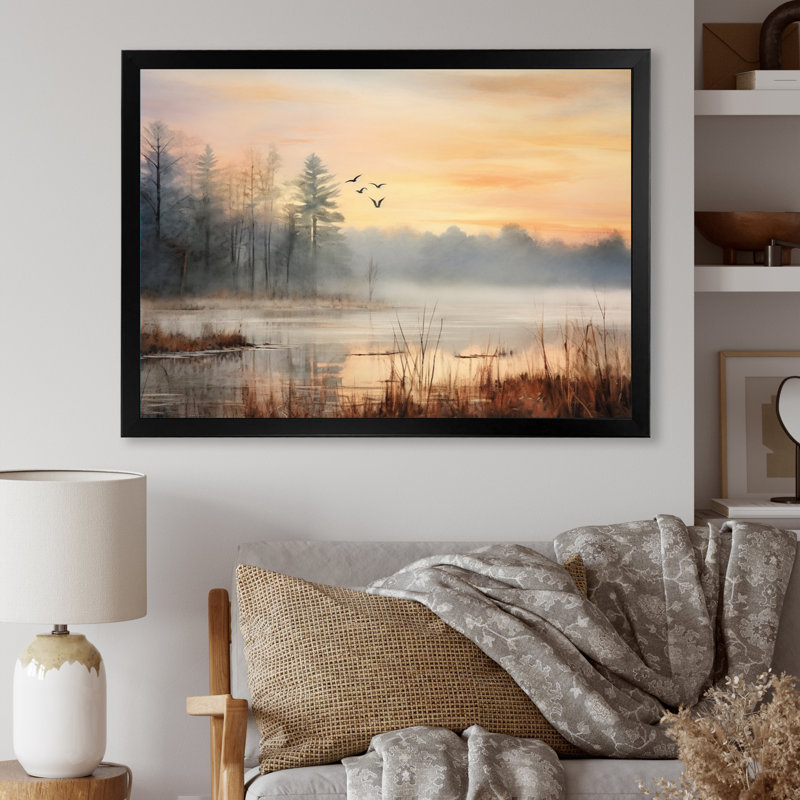 Misty Morning Sky Photo IV - Décoration murale ciel, H 16 po x l 32 po x P 1 po, Cadre photo noir