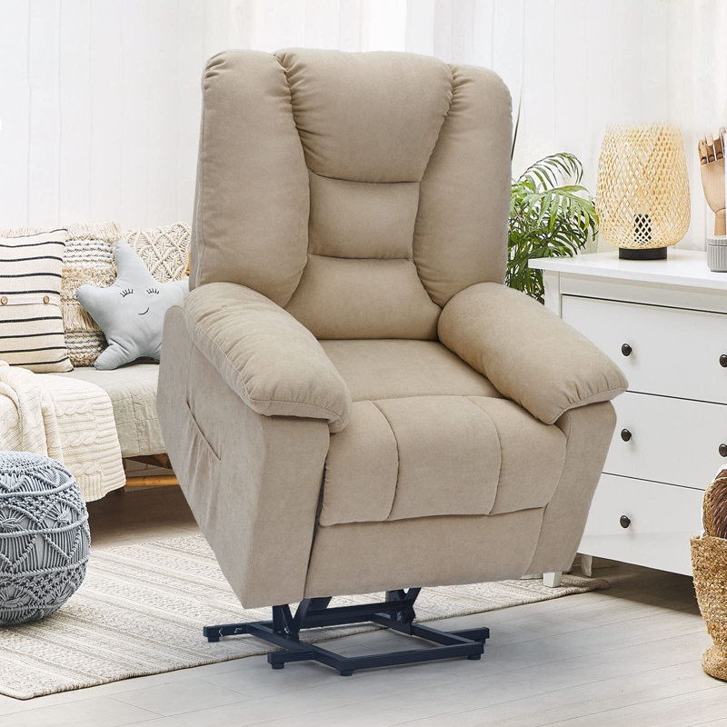 Faux Leather Heated Massage Chair, Cream Microfiber