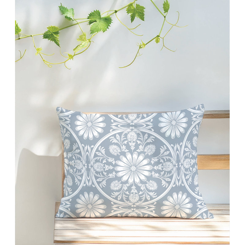 Coussin lombaire d'extérieur Daisy Tile, Bleu denim