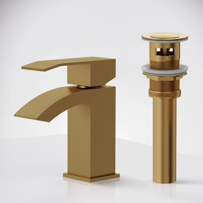 Single Hole Bathroom Faucet, Single Handle Sink Faucet with Drain Assembly, Brushed Gold