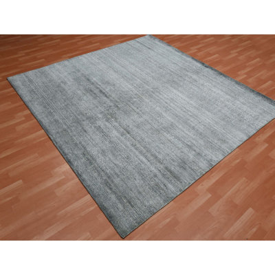 8'10"x8'10" Gray Silk Transitional Design Hand Knotted Square Rug 5FACA53FD3BB4488B3592BAD303AC4E6