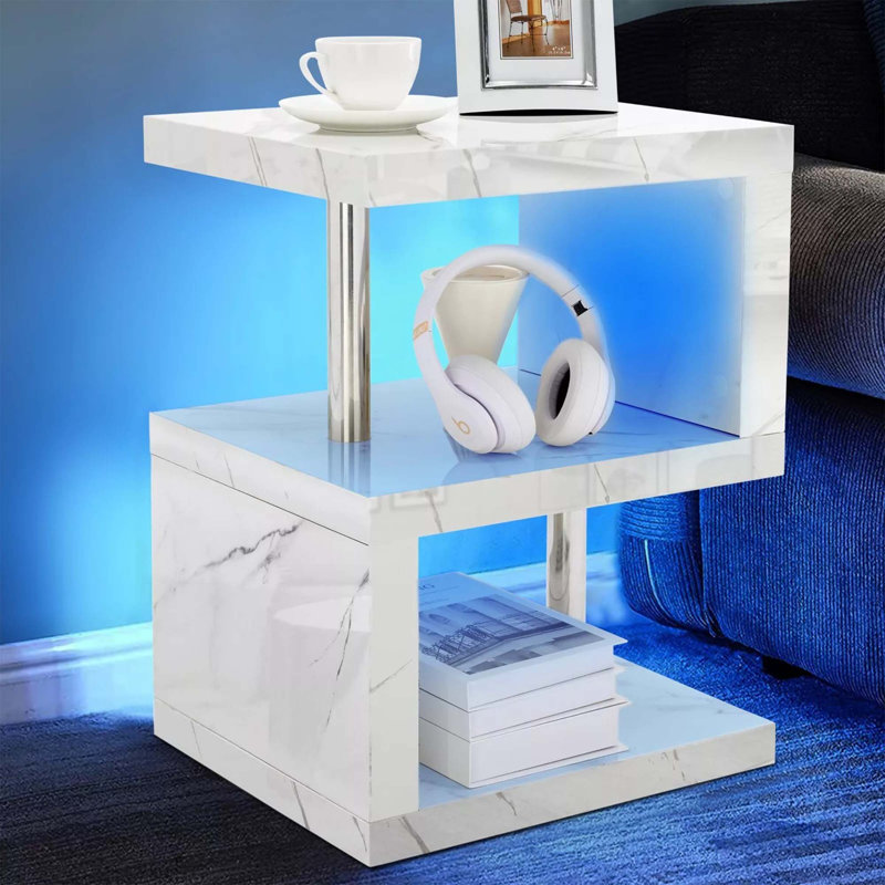C Table End Table, White and Marble