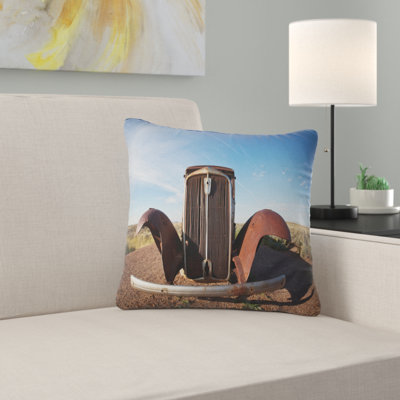 Retro Car under Calm Blue Sky - Landscape Printed Pillow