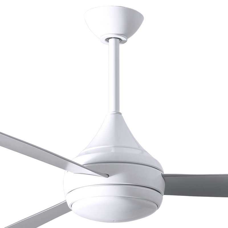 Donaire LED Outdoor Downrod Ceiling Fan, Gloss White, Brushed Stainless