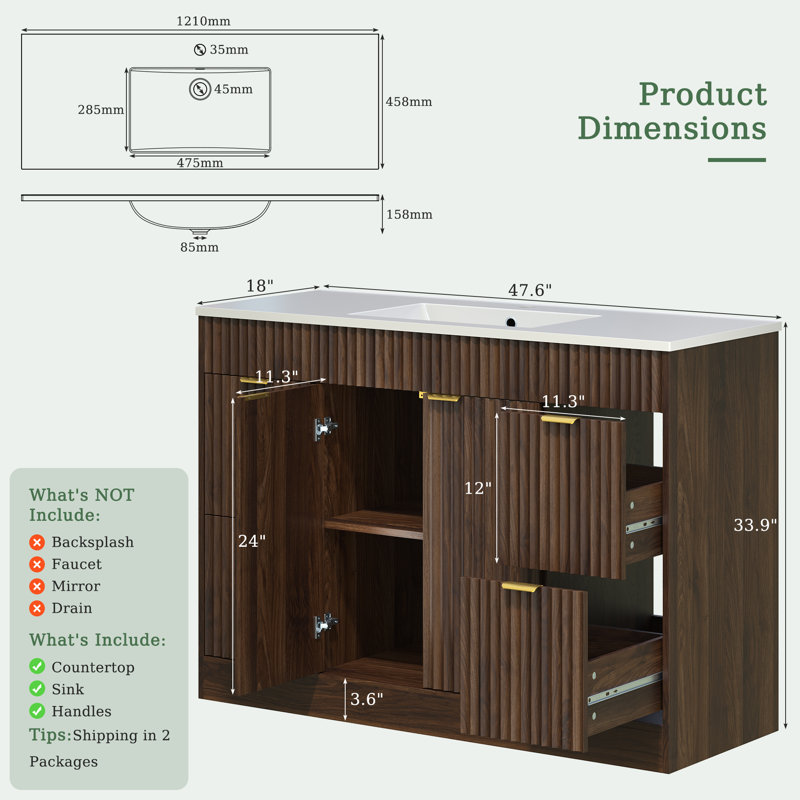 Meuble-lavabo simple en bois avec tiroirs Adonia, Brun
