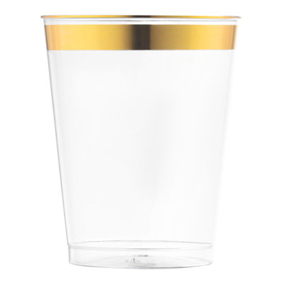 10 oz. Clear with Metallic Gold Rim Round Tumblers
