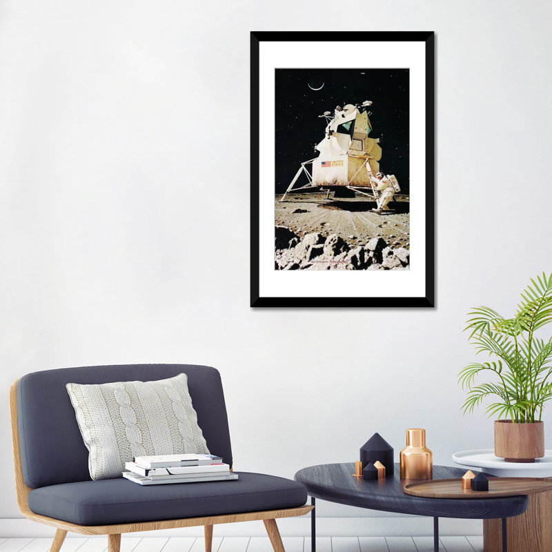 «Man on the Moon» par Norman Rockwell, impression sur toile, Papier avec cadre noir, Blanc, H 32 po x l 24 po x P 1 po