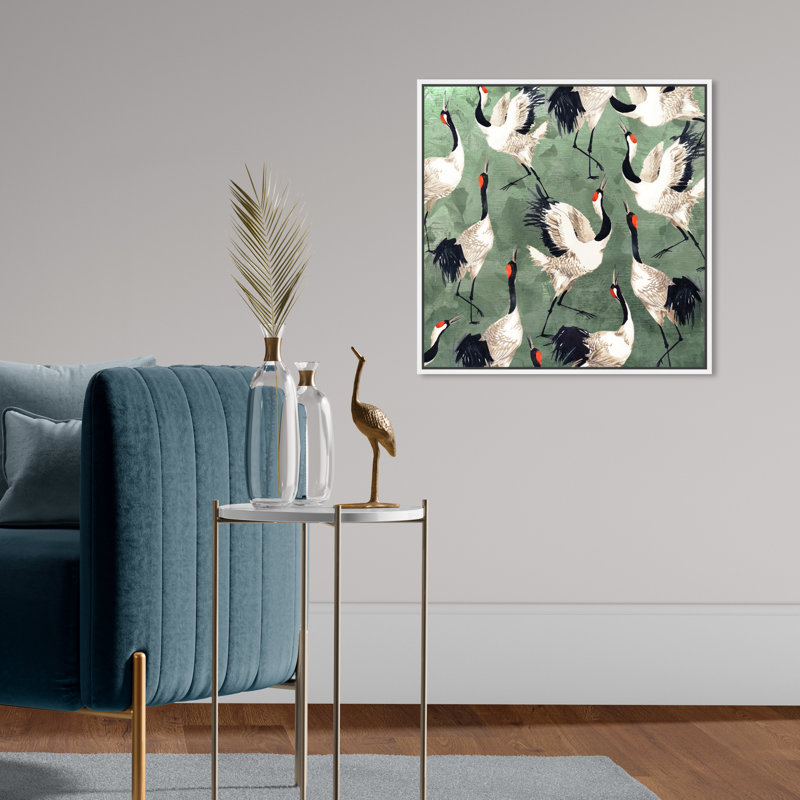 «Animals Grazing Cranes Birds», impression sur toile, H 20 po x l 20 po, Toile encadrée, White