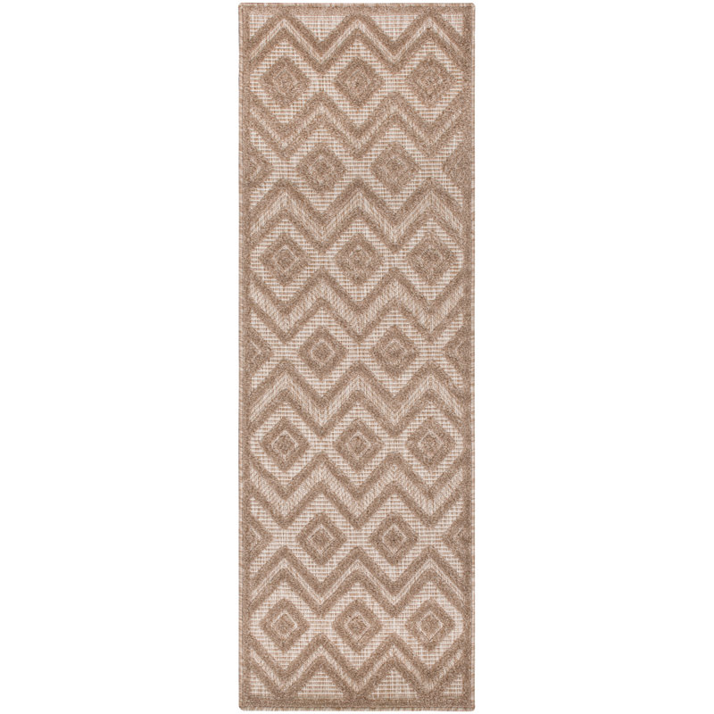 Foundry Select Versatile Diamond Natural Beige Indoor/Outdoor Area Rug, Runner 2' x 6'