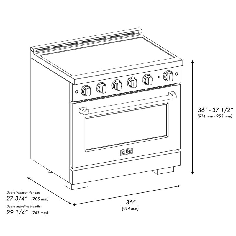 ZLINE Autograph 36 in. Paramount Induction Range with 5 Element Cooktop & Champagne Bronze Accents, Matte Black
