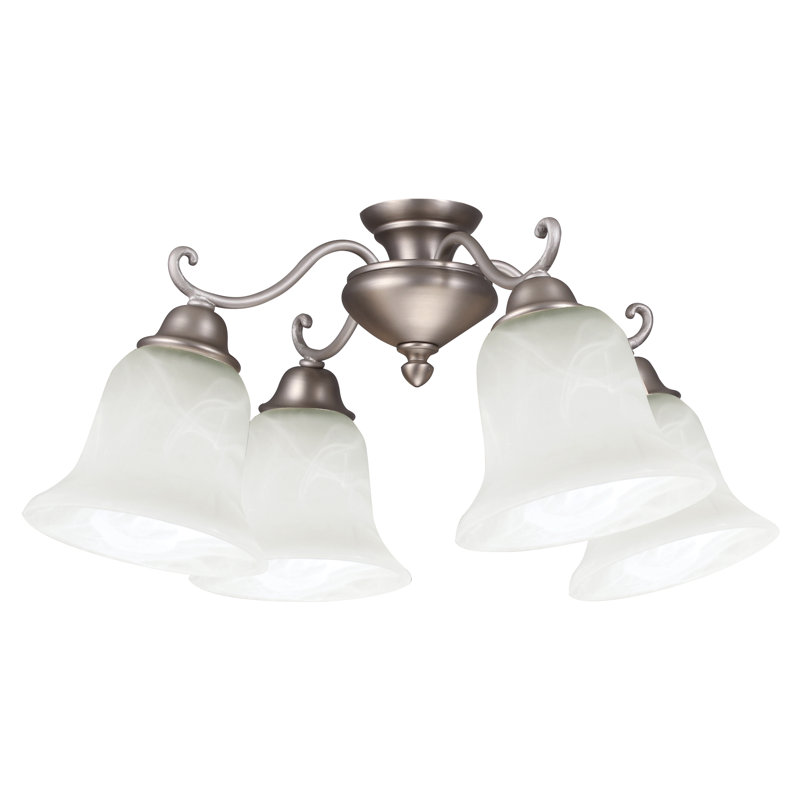 Ensemble d’éclairage ramifié à ventilateur de plafond universel 4 lumières, Bronze vieilli, Verre à teinture thé