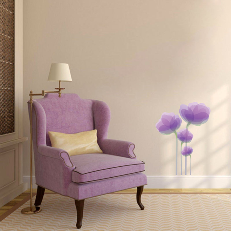 Décalcomanie murale fleurs mauves, H 24 po x l 18 po