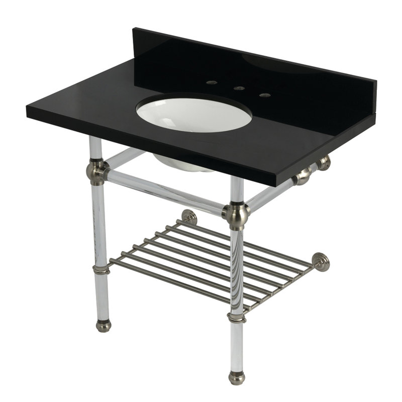 Lavabo de salle de bain console ovale en granite avec trop-plein 29,19 po Kingston, Nickel brossé