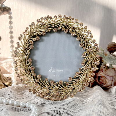 Gold Crystals Picture Frame, Roun