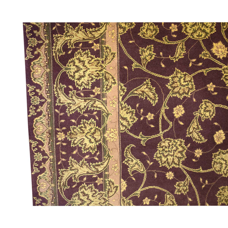 Tapis unique en laine noué à la main de couleur vin / or 5 pi 9 po x 8 pi 9 po