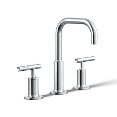 Purist® Widespread Faucet with Drain Assembly Low Lever Handles and Low Gooseneck Spout