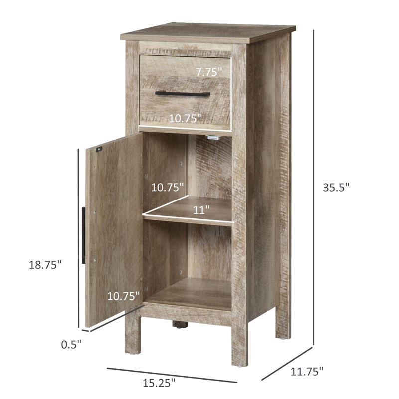 Kleankin Bathroom Floor Cabinet Storage Cupboard With Drawer And Adjustable Shelf