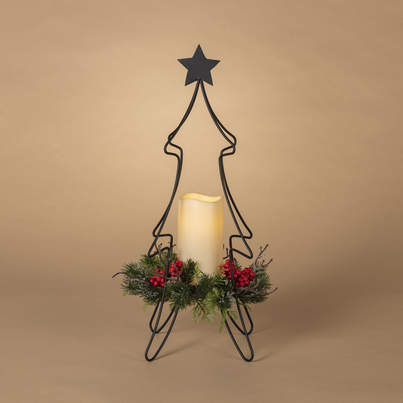Holiday Metal Tree Candleholder with LED Flame