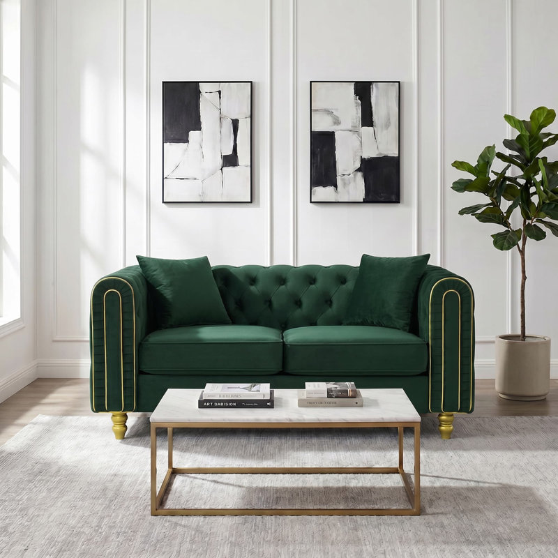 Averleigh 63" Velvet Loveseat, Emerald Green