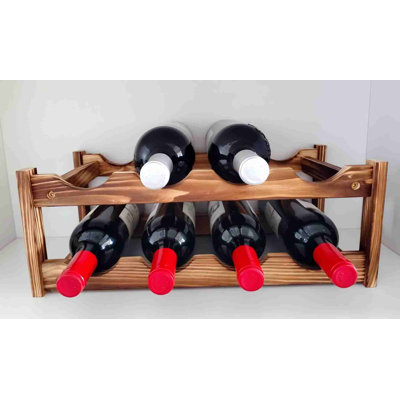 8 Bottle Wooden Wine Rack, 2 Tier Countertop Wine Storage Rack, Carbonized Pine Wood Freestanding Wine Organizer Holder For Kitchen Counter, Bar, Cabi