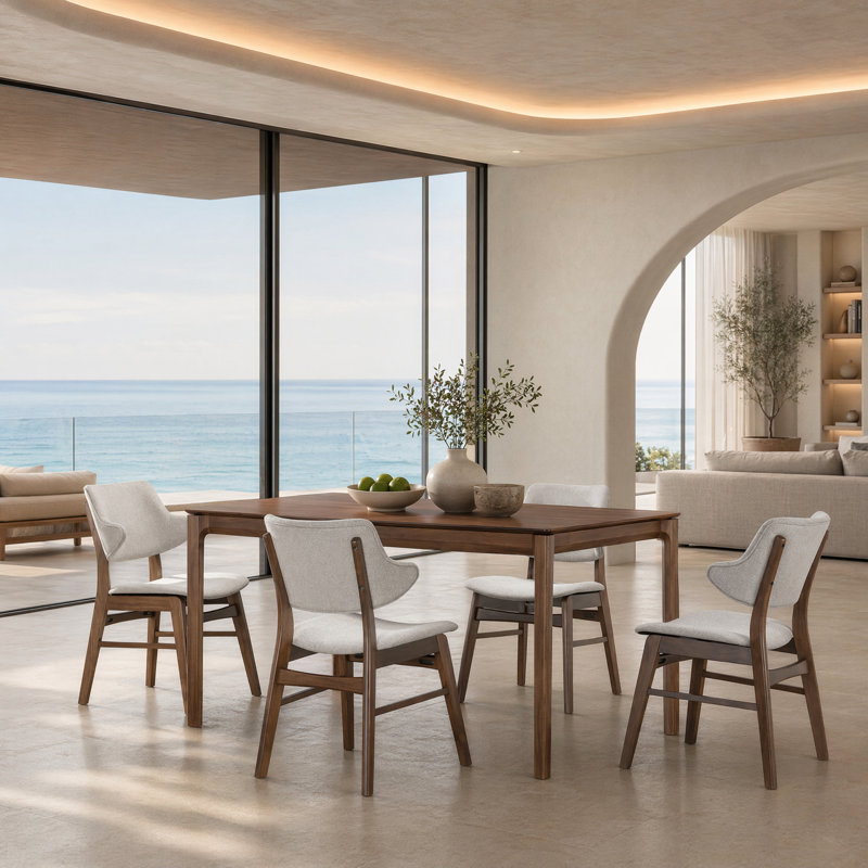 Capri 5-Piece Modern Dining Room Set With Curved Back Chairs, Brown