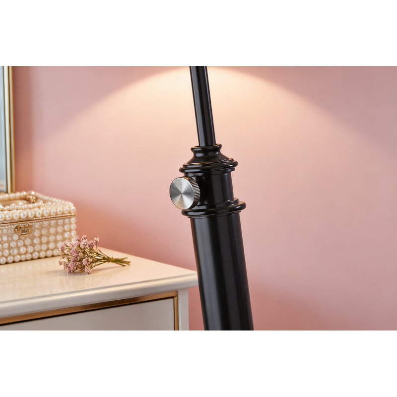 Lampe sur pied avec abat-jour en lin avoine, finition bronze antique, hauteur réglable de 57 à 65,5 pouces, homologuée UL ou ETL pour la sécurité