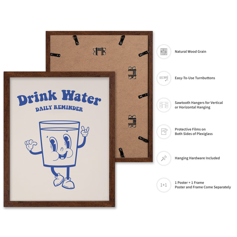 Drink Water No4, Poster, 18"H x 24"W, Brown Framed