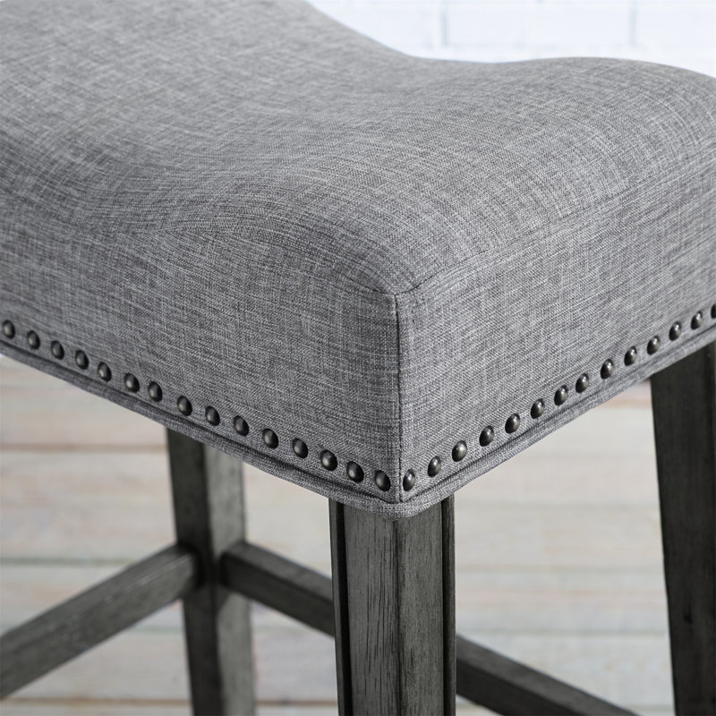 Coco Upholstered Backless Saddle Seat Bar Stools 29" Height Set Of 2, Gray, Gray/Fabric
