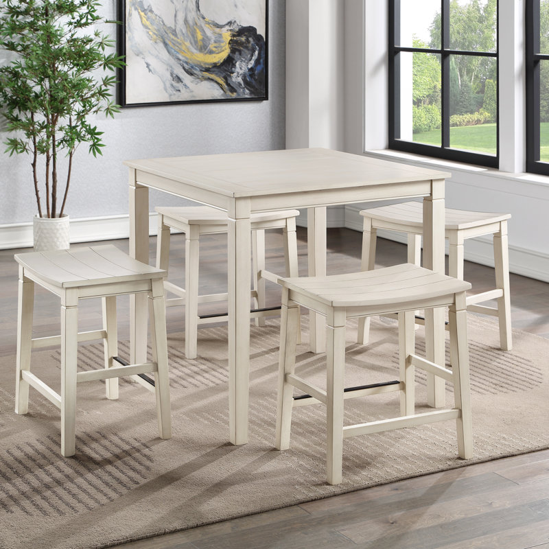 Violette Westlake 4 Person Solid-Wood Counter Set, Ivory, Ivory