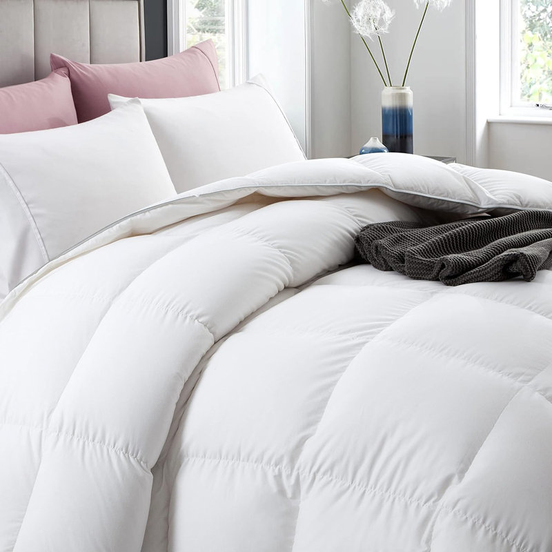 750 FP All Season Feather and Down Blend Comforter Ultra-Soft Cotton Duvet Insert, King
