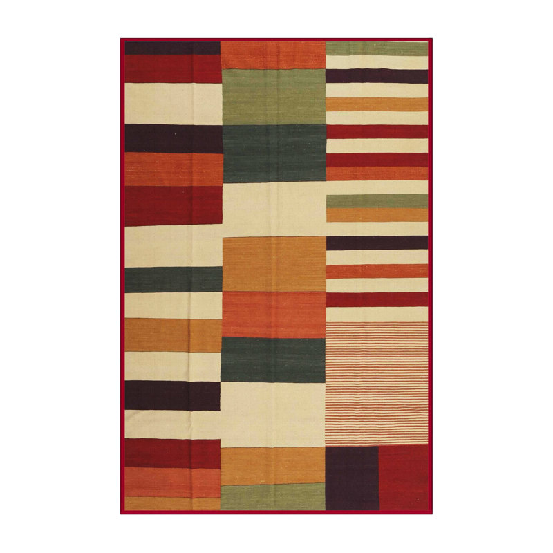 Tapis orange/beige/rouge contemporaine, Rectangle 5 pi x 7 pi