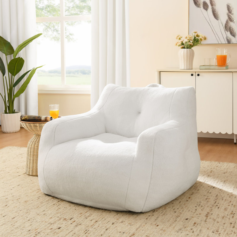 Bean Bag Chair With Armrests And Carry Handle, White