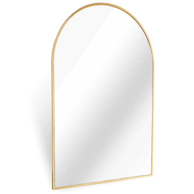 Gold Metal 24X32 Inches Arched Bathroom Wall Mirror - 4Mm Hd Glass, Rust Frame, Shatterproof Film, Installation Kit With Screwdriver Inch For Contemporary Style Aluminum Alloy Design, Easy Hanging