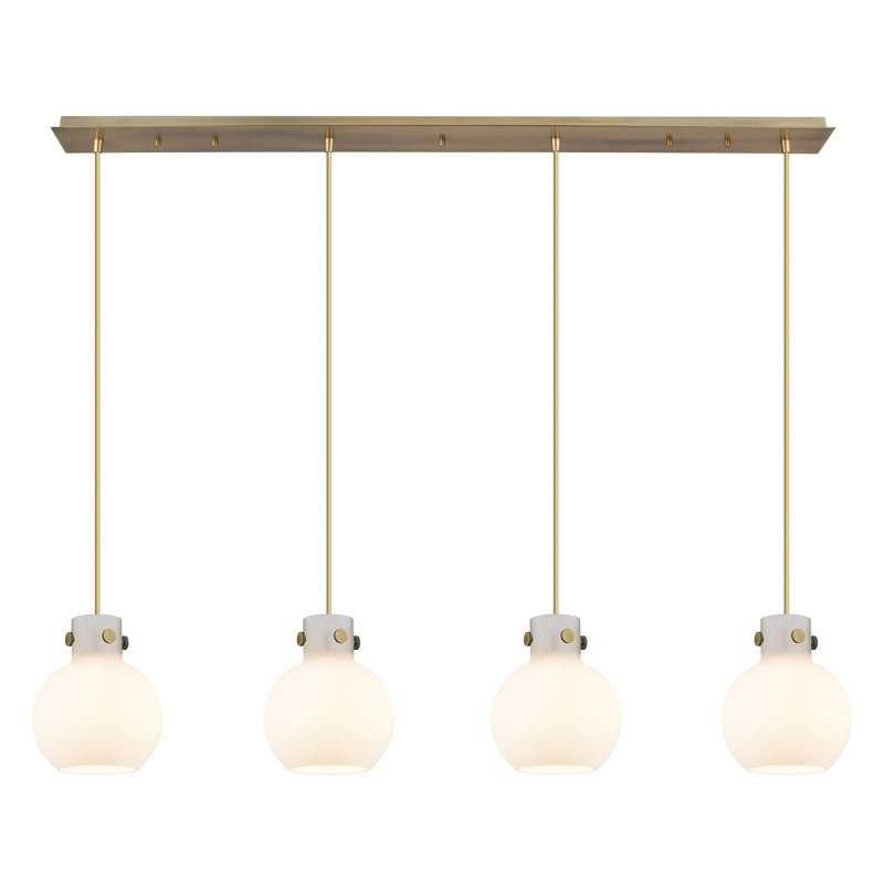 Luminaire suspendu sphère 4 lumières Amrith, Laiton brossé, Blanc