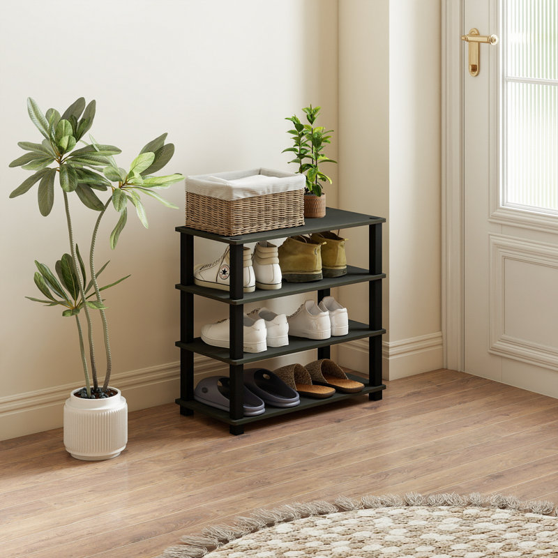 Étagère à chaussures à 4 niveaux en bois et tubes en PVC de 23,6 po pouvant contenir jusqu'à 12 paires pour le vestibule