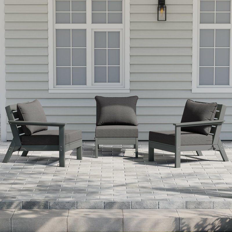3-Piece Deep Seating Set With Cushions, Gray, Gray