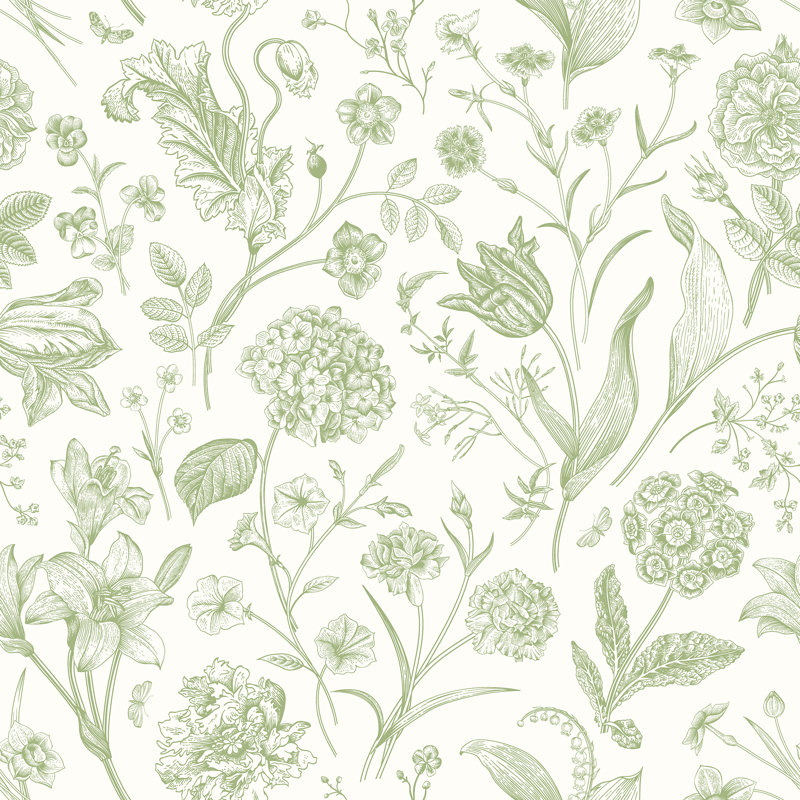 Floral Toile - Royal Blue 10m Wallpaper, Green Floral