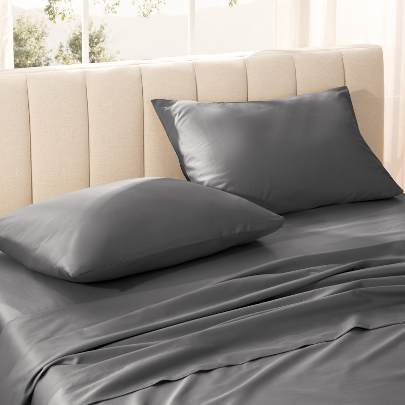 400 Thread Count  Cotton Sateen Pillowcase Set, 2 King Pillowcases, Gray