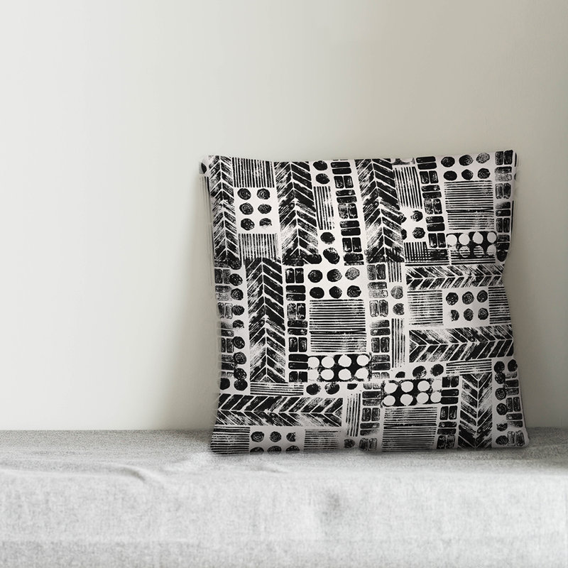 Throw Pillow, 16" x 16", White/Black Geometric 2
