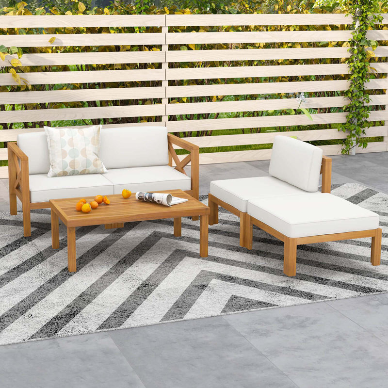 Ensemble de conversation 5 pièces Gracie Oaks avec 3 chaises, 1 repose-pieds et 1 table basse
