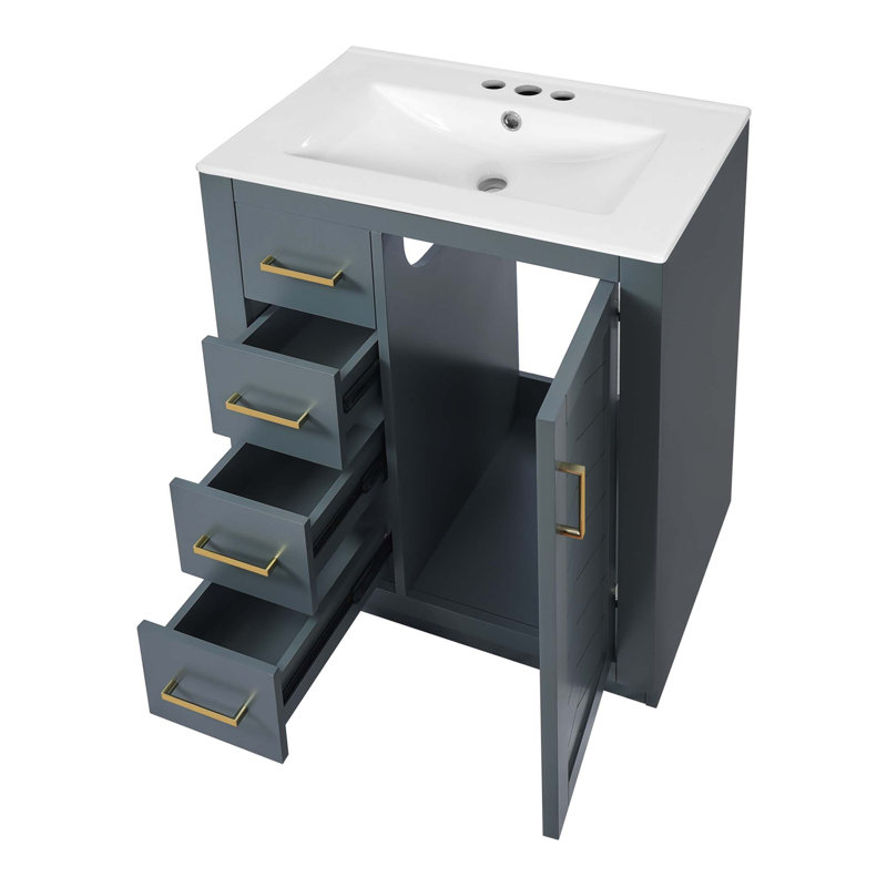 Meuble-lavabo moderne avec lavabo en céramique et grand espace de rangement, Bleu