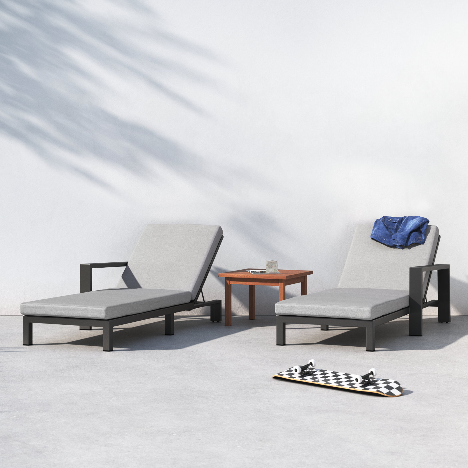 Hoyt Outdoor Metal Double Chaise Lounge, Silver Gray, Light Gray  