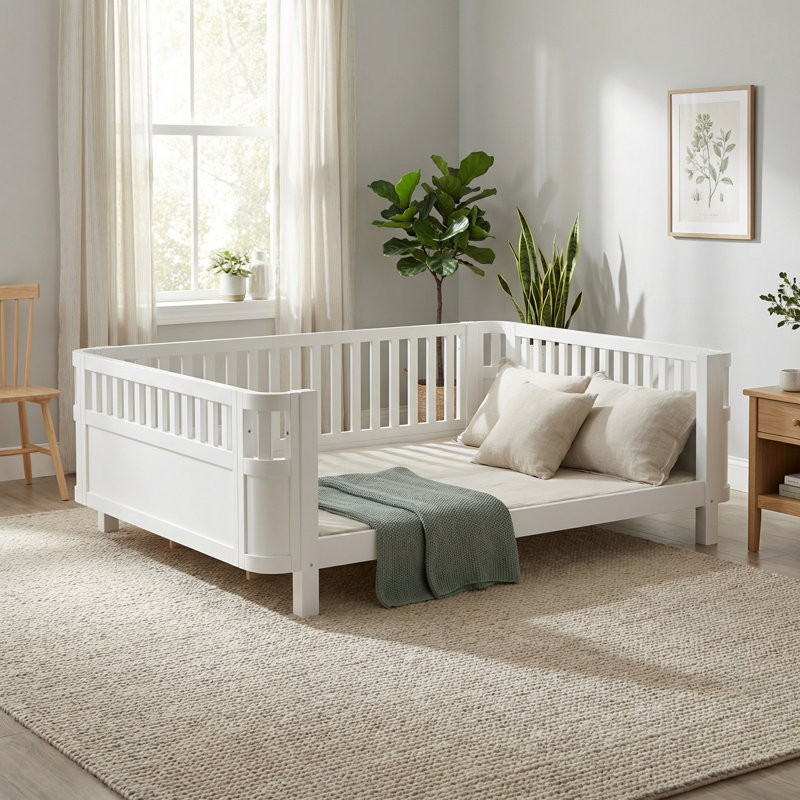 Grand lit plateforme en bois, Blanc